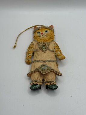 Vintage Anthropomorphic Orange Tabby Cat Christmas Ornament Victorian Glitter 4.